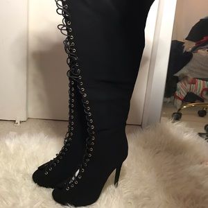 Fashion nova high heel lace up boots
